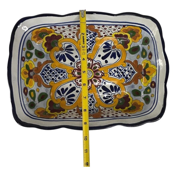 Mexican Hand Painted Pottery Baking Casserole Dish Floral Folk Art  13”x9”x3” - Picture 11 of 15